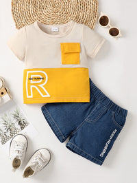 Thumbnail for KEEP RUNNING Round Neck Tee and Denim Shorts Set - 2 PCS. -  T - 1 COLOR -