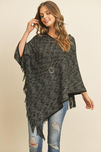 Thumbnail for Riah Fashion - Black Two Tone Fringe Poncho - 1 COLOR -