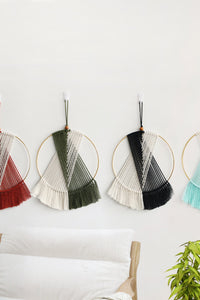 Thumbnail for Contrast Fringe Round Macrame Wall Hanging - 16.5