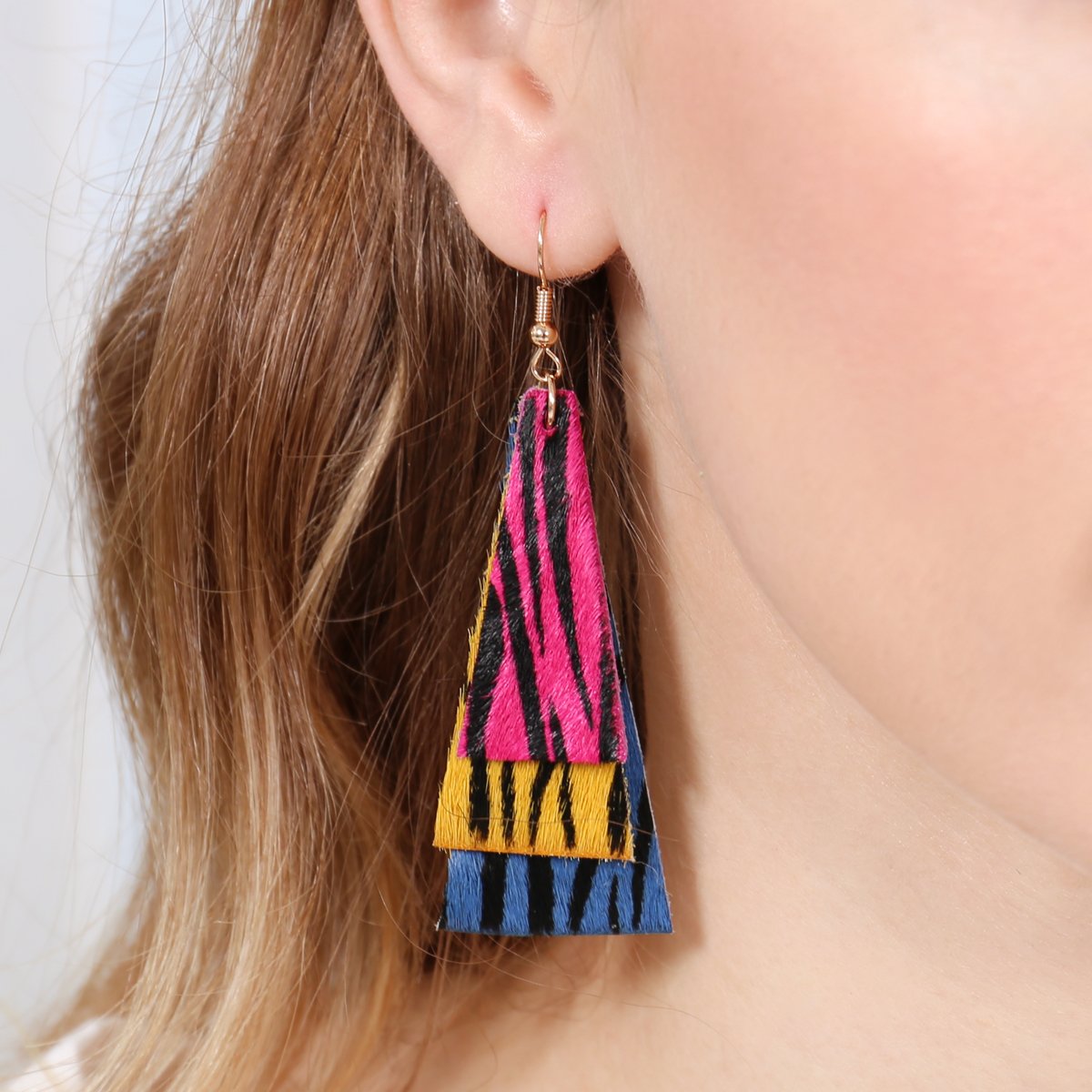 Animal Print Layered Leather Trapezoid Hook Earrings - 5 STYLES -