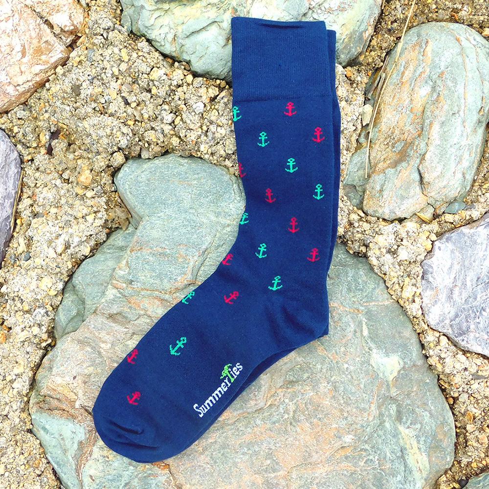 Summer Ties - Anchor Socks - Men's Mid Calf - Port & Starboard - 1 COLOR -