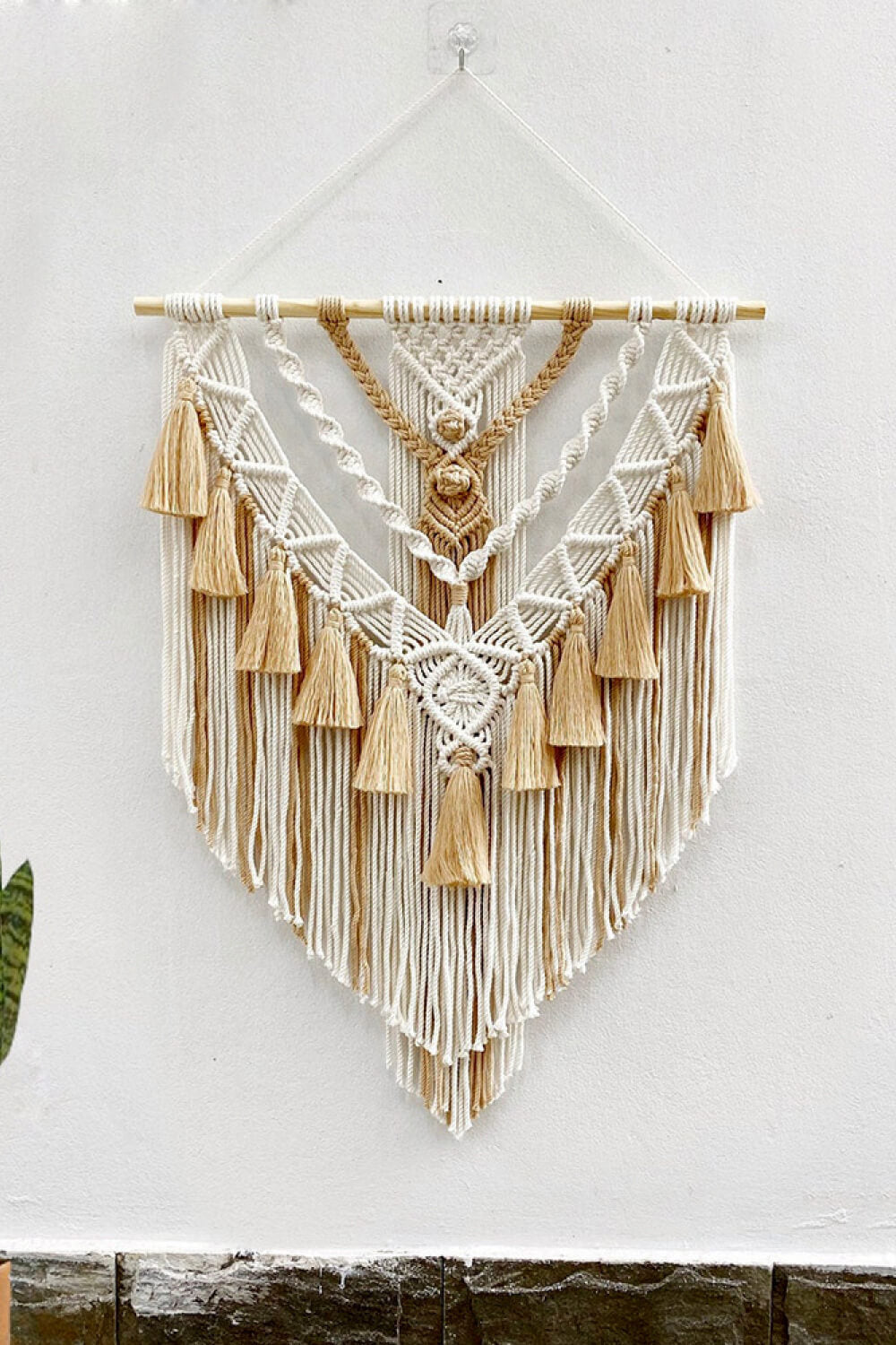 Two-Tone Macrame Wall Hanging - 29.5" X 13.8" - T - 2 COLOR SCHEMES -