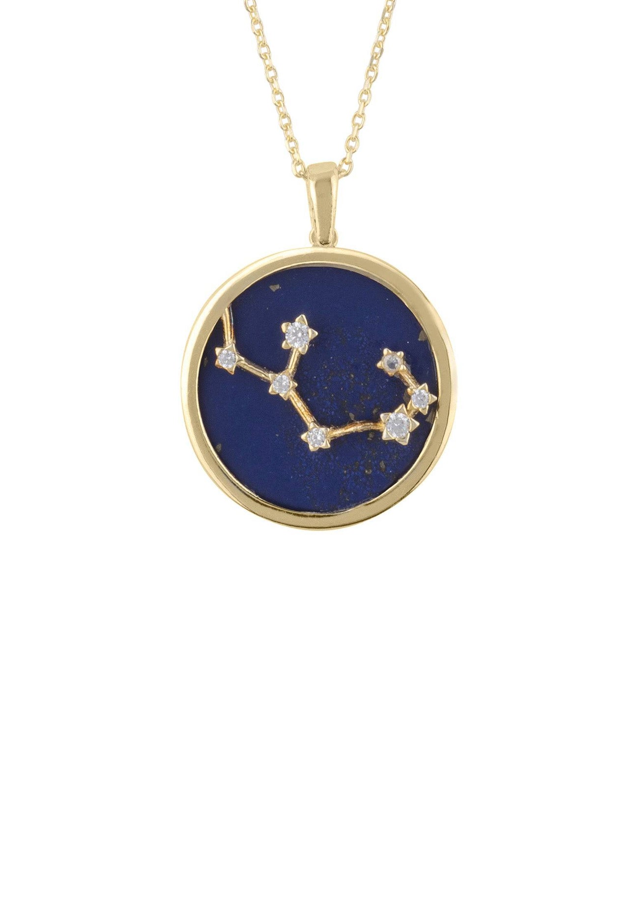 Zodiac Lapis Lazuli Gemstone Star Constellation Pendant Necklace Gold Sagittarius -