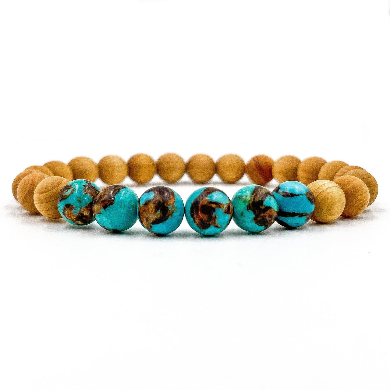 Grove - Bronzite Turquoise & Cedar Wood Mala Beaded Bracelet -