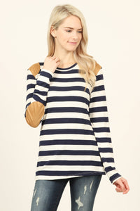 Thumbnail for Riah Fashion - Suede Detail Striped Top - 6 COLORS -