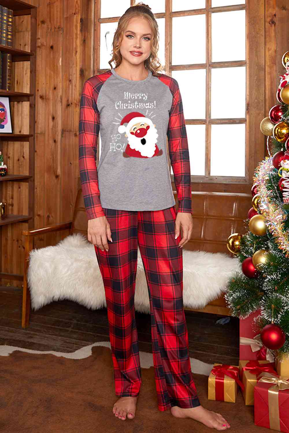 MERRY CHRISTMAS Graphic Top and Plaid Pants Set - T - SOLD BY SIZE / 2PCS. - 4 SIZES -