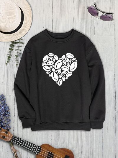 Heart Round Neck Dropped Shoulder Sweatshirt - T - 3 COLORS -