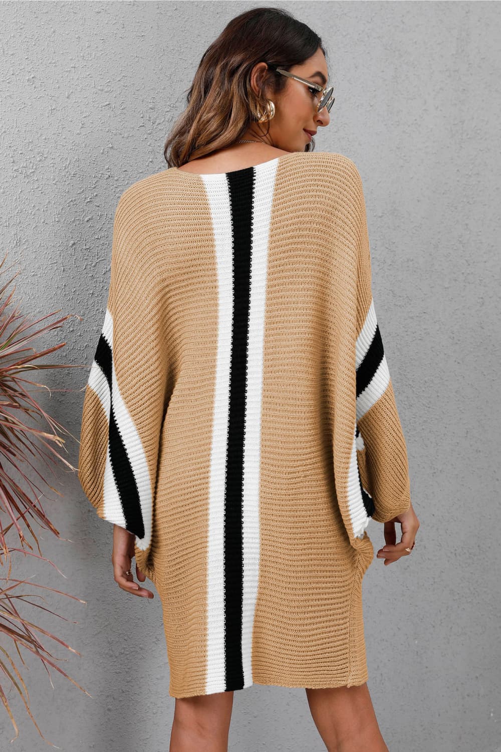 Ribbed Round Neck Long Sleeve Sweater Dress - T - 4 COLORS -