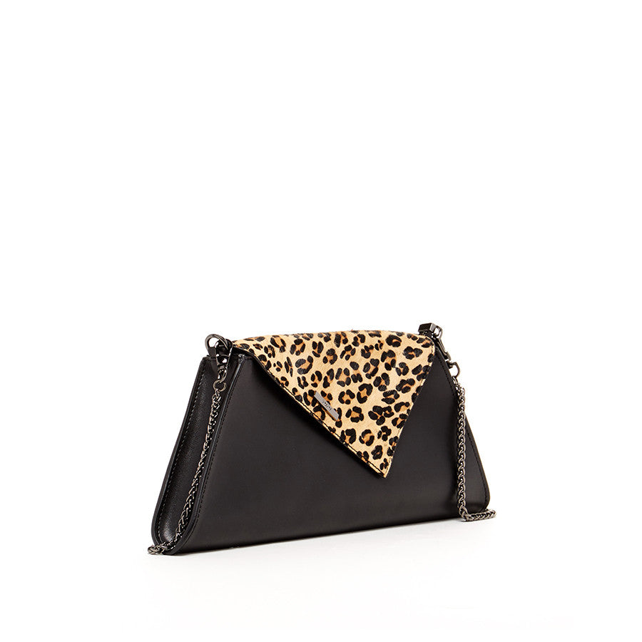 Angelica Black Leopard Clutch Bag -