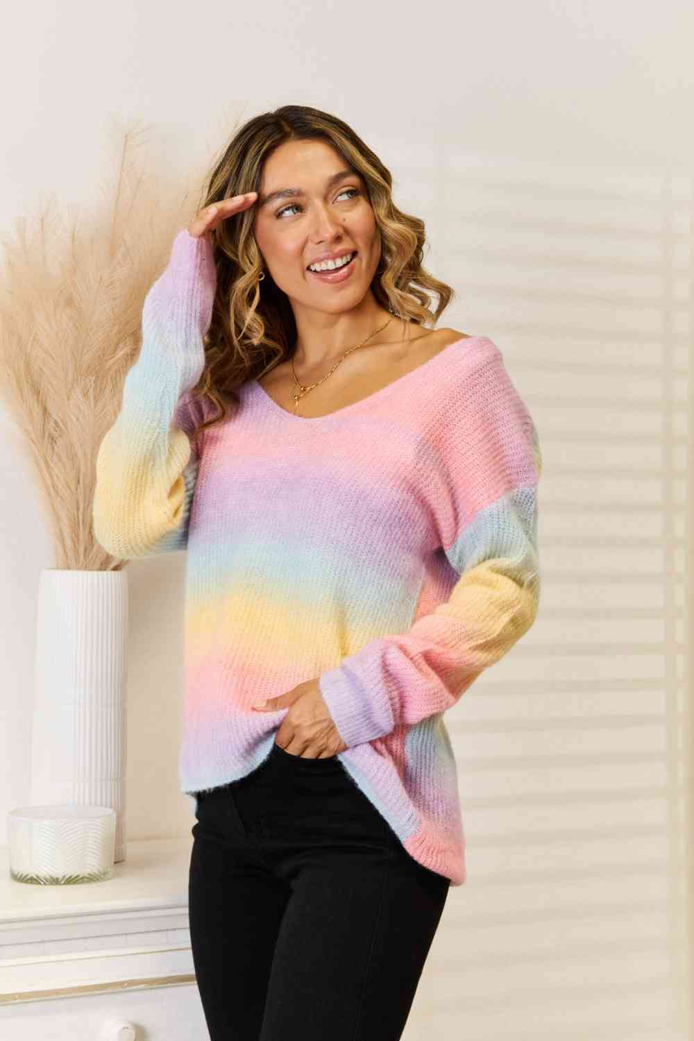 Gradient V-Neck Sweater - T - 1 COLOR -