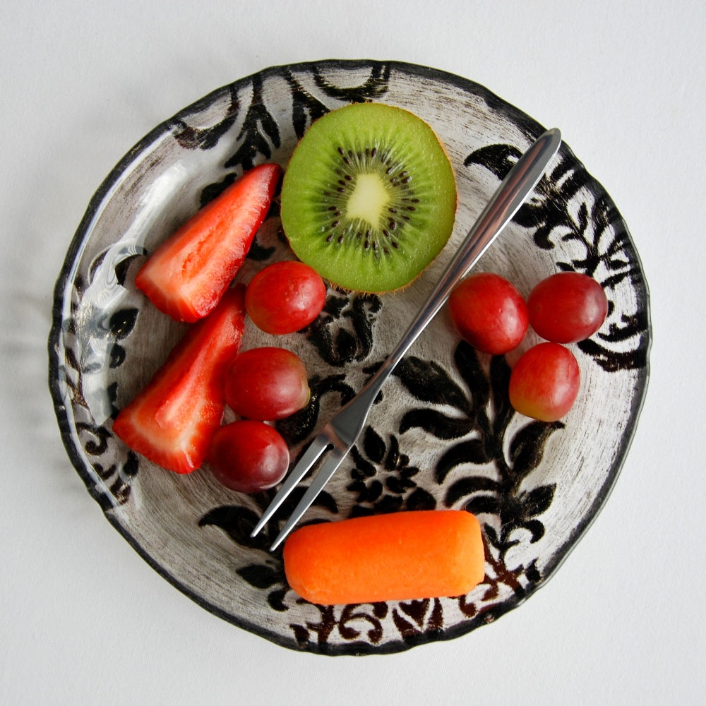 Set/4 DAMASK 6.5" BLACK VELVET CANAPE PLATES