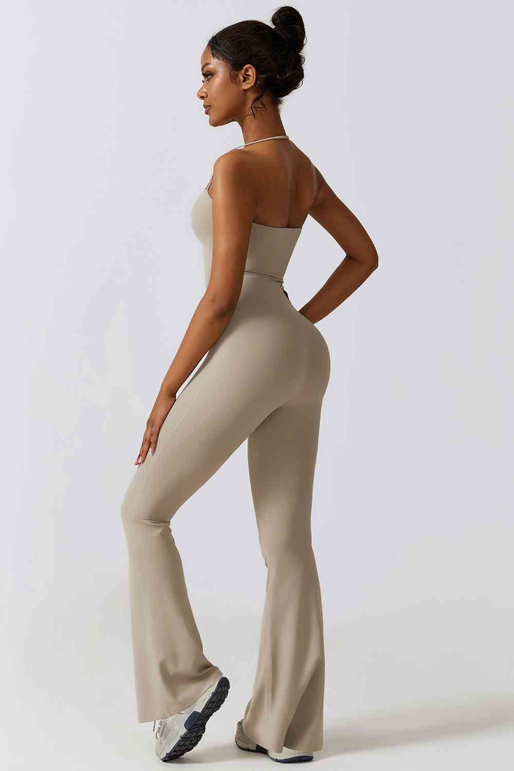 Halter Neck Flare Sport Jumpsuit - T - 4 COLORS -