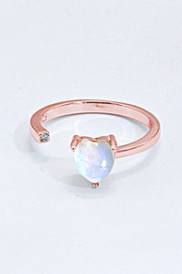 Thumbnail for Inlaid Moonstone Heart Adjustable Open Ring - T - 1 SIZE FIT - 2 FINISHES -