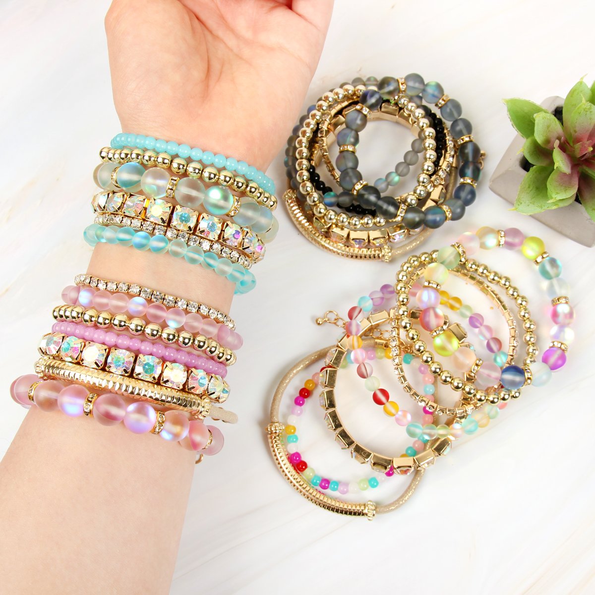 Mermaid Glass Stretch Bracelet - 7 COLORS -