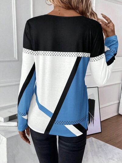 Contrast Round Neck Long Sleeve T-Shirt - T - 4 COLORS -