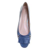 Thumbnail for Tassel Leather Square Toe Ballerina (Blue)