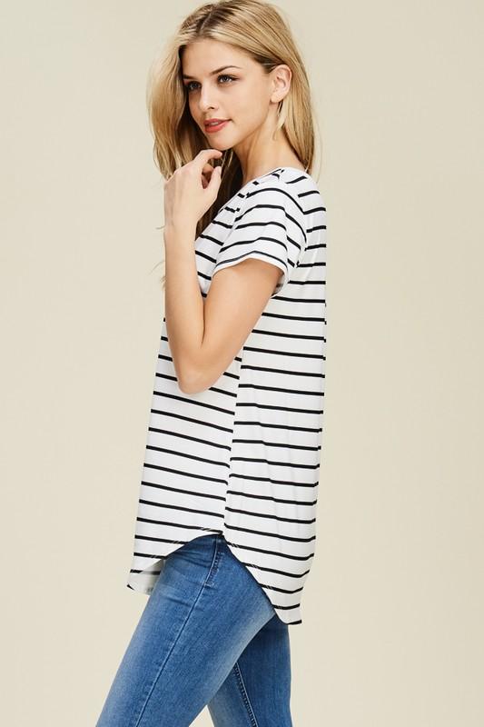 Riah Fasion - Striped Short Sleeve Top - 3 COLORS -