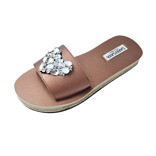 SAND BY SAYA N.Y. - Crystal Heart - Waterproof Espadrille Flat-Rhinestone Womens Embellished Sandals - 3 COLORS -