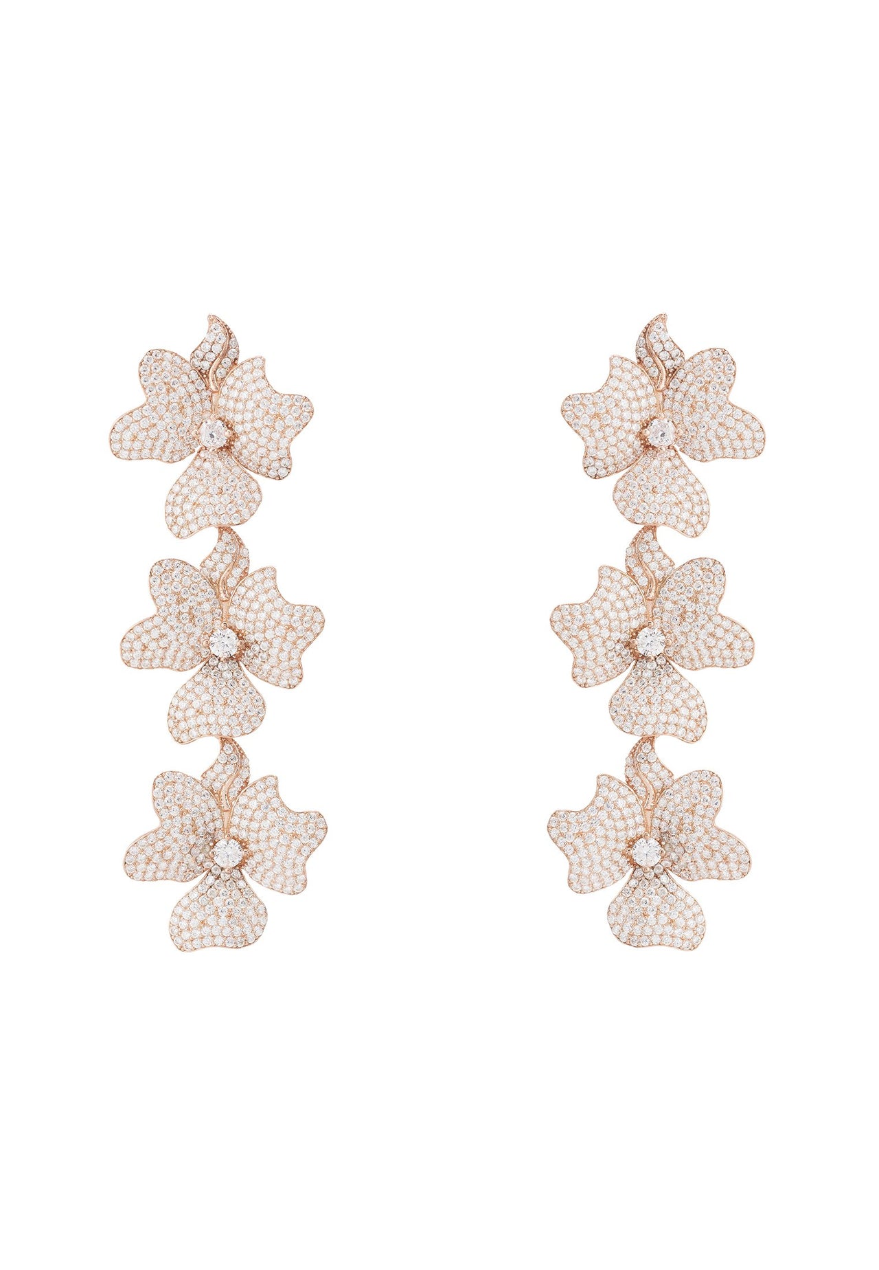 LATELITA - Jasmine Flower Triple Drop Earrings Rosegold -