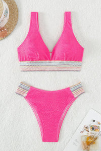 Thumbnail for Contrast Textured High Cut Swim Set - T - 5 COLORS -