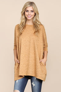 Thumbnail for Riah Fashion - Two Tone Hacci Oversized Dropped Shoulder Pocket Tunic - 3 COLORS -