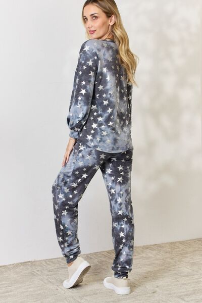 BiBi Star pattern Long Sleeve Top and Drawstring Pants Set - 2 PCS. - T - 1 COLOR -