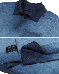 Thumbnail for Mens Long Sleeve Oil Wash Vintage Henley Button Cuffs Pocket Polo T-Shirt - 1 COLOR