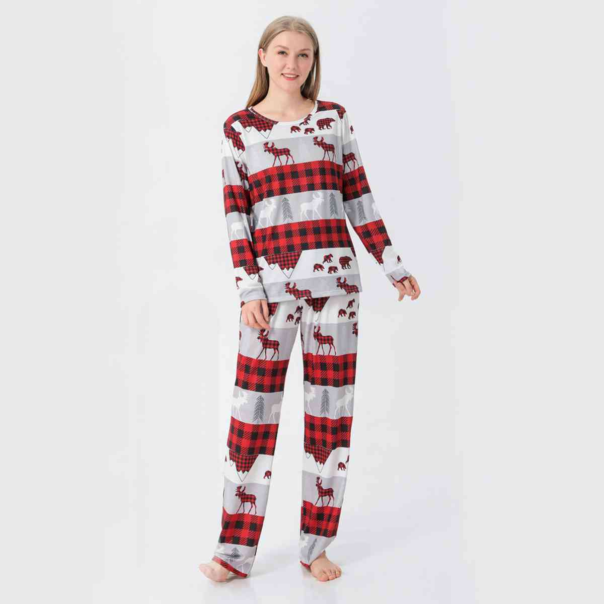 WOMEN Reindeer & Plaid Top and Pants Set - T -