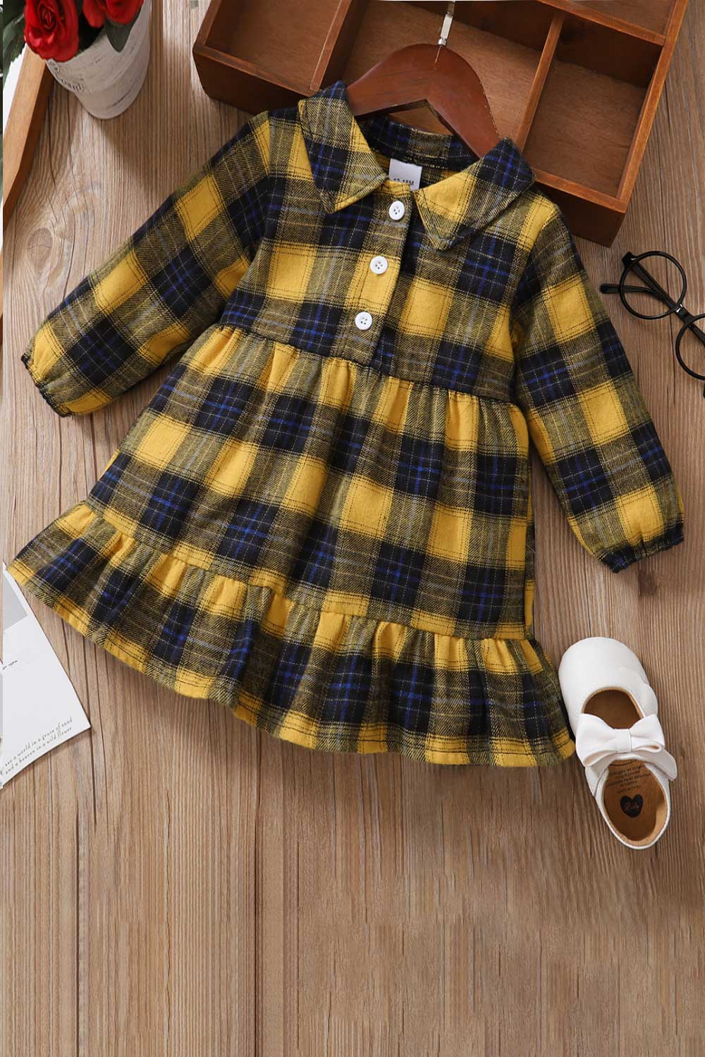 Girls Plaid Ruffled Shirt Dress - T - 4 SIZES TO 3 - 4 YR. OLD - 1 COLOR -