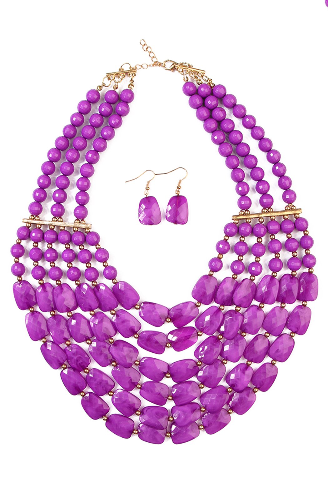 Riah Fashion - Beaded Statement Necklace & Matching Earring Set - 9 COLORS -