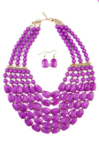 Thumbnail for Riah Fashion - Beaded Statement Necklace & Matching Earring Set - 9 COLORS -