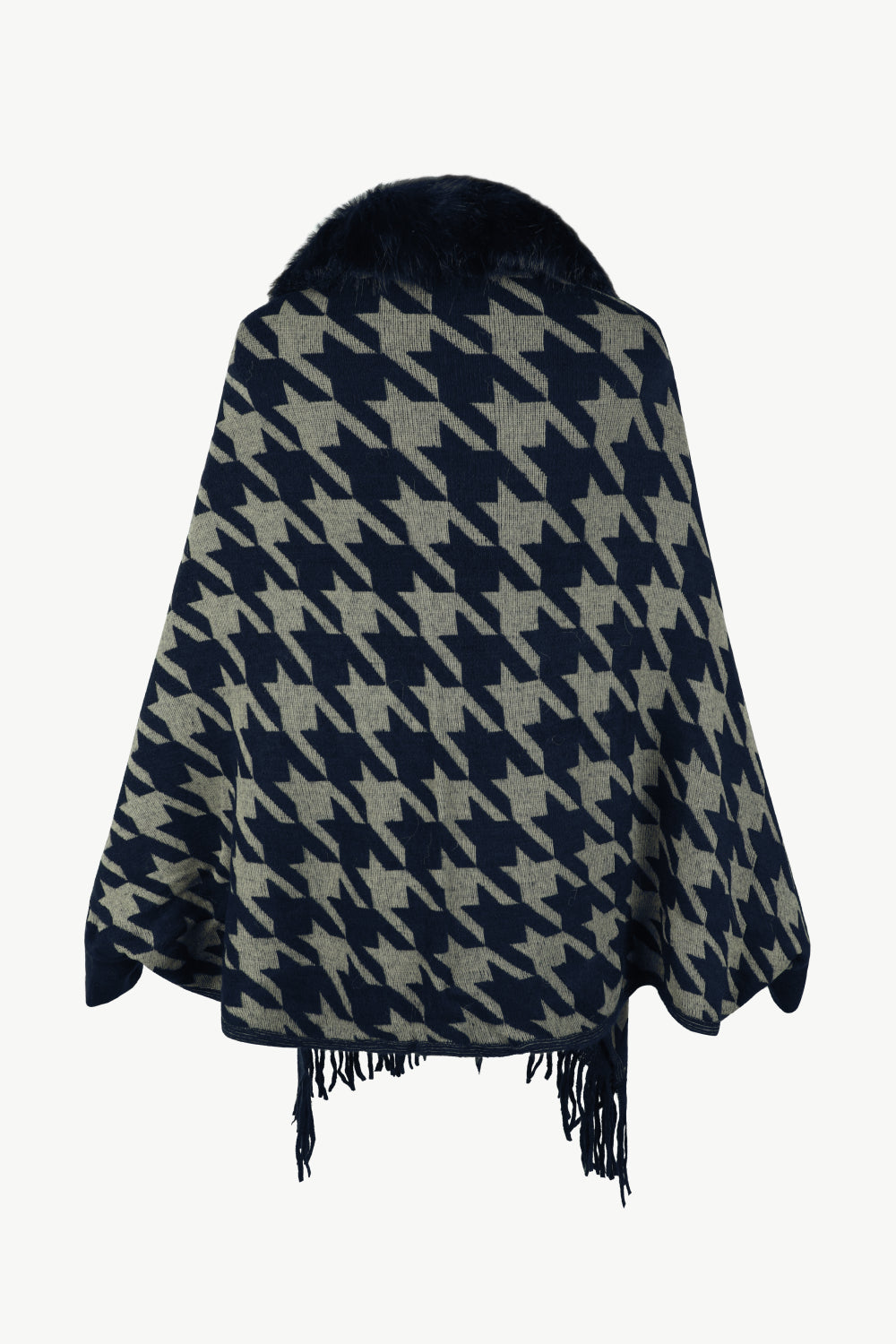 Houndstooth Fringe Hem Poncho - 1 SIZE FITS ALL - K - 5 COLORS -