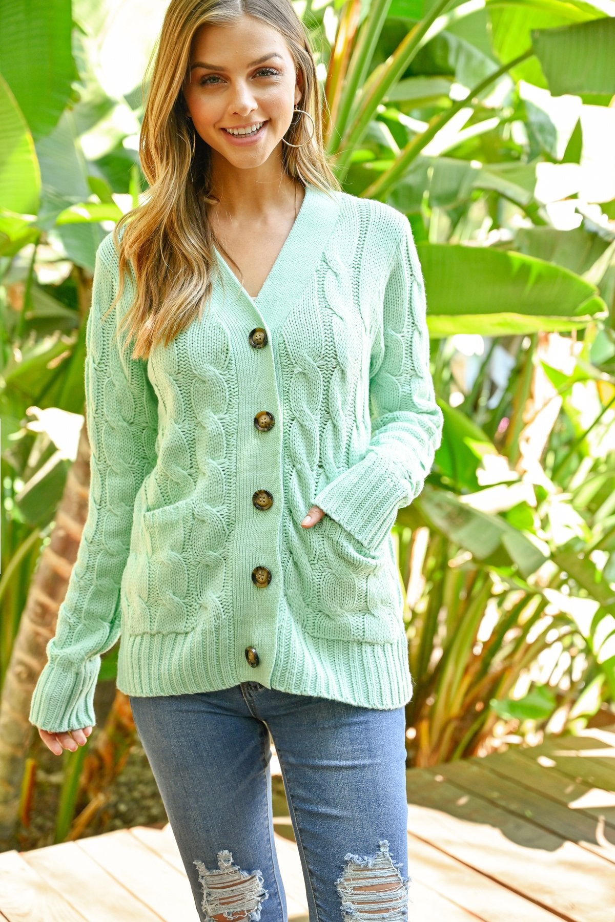 Riah Fashion - Cable Sweater With Pockets - 9 COLORS -