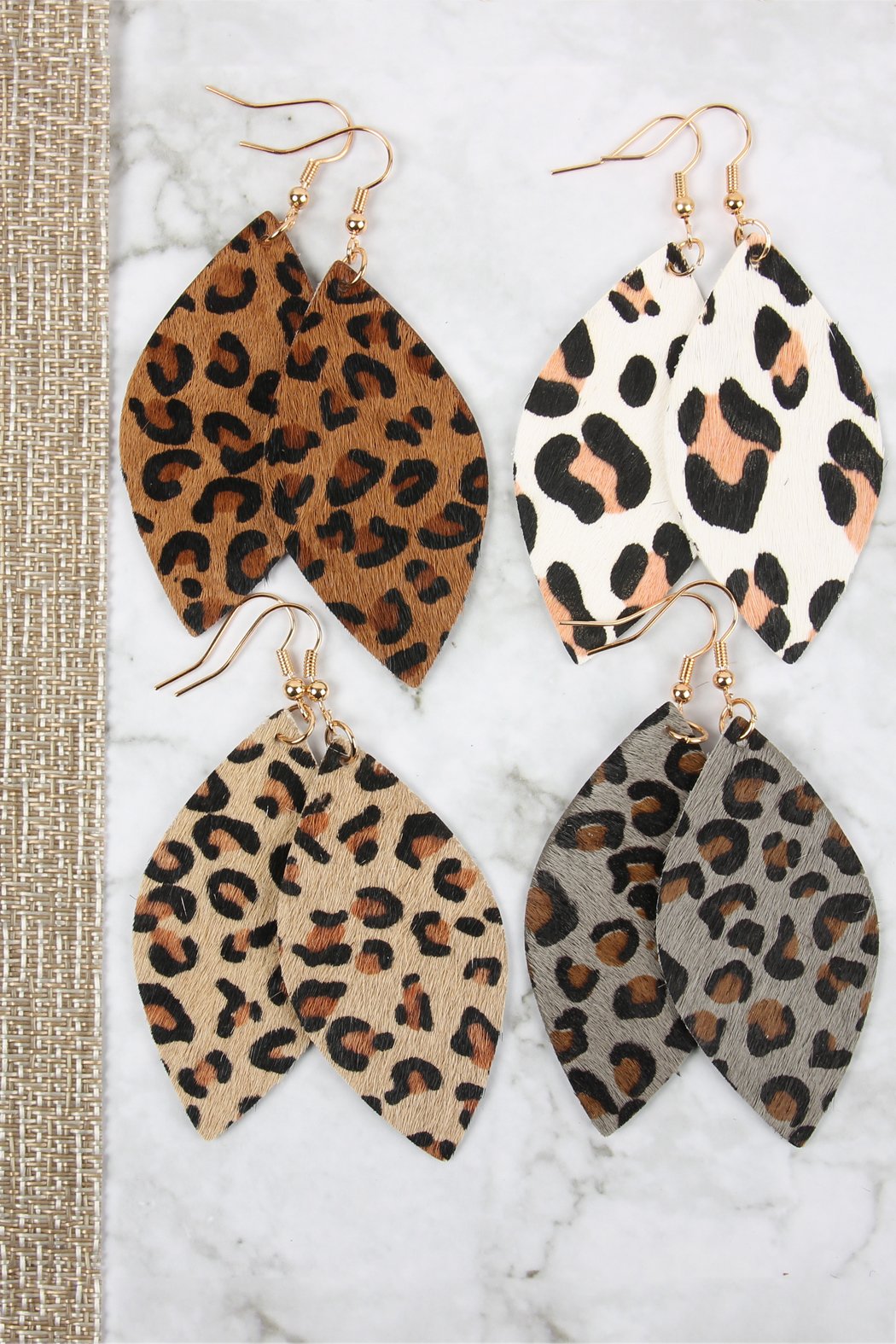 Riah Fashion - Leopard Marquise Leather Hook Earrings - 4 LEOPARD COLORS -