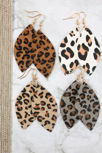 Thumbnail for Riah Fashion - Leopard Marquise Leather Hook Earrings - 4 LEOPARD COLORS -