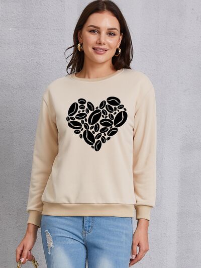 Heart Round Neck Dropped Shoulder Sweatshirt - T - 3 COLORS -