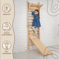 Thumbnail for 4in1 Climbing Set: Wooden Swedish Wall + Swing Set + Slide Board + Triangle Ladder