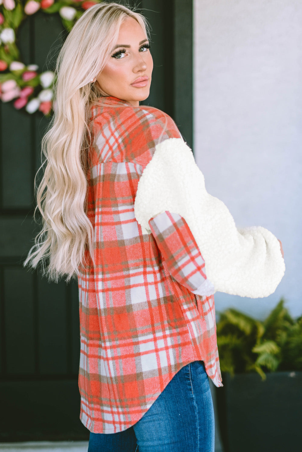 Plaid Button Down Jacket with Pockets - T - 1 COLOR -