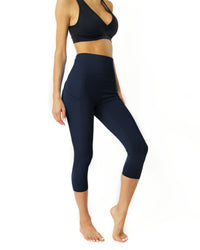 Thumbnail for Savoy - High Waisted Yoga Capri Leggings - Navy Blue - 1 COLOR -