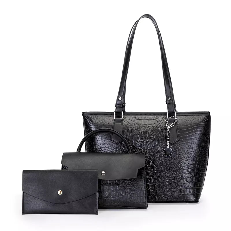 Savoy - Emerson Faux Crocodile Handbag Set ( 3-Pack) - BLACK - 1 COLOR -