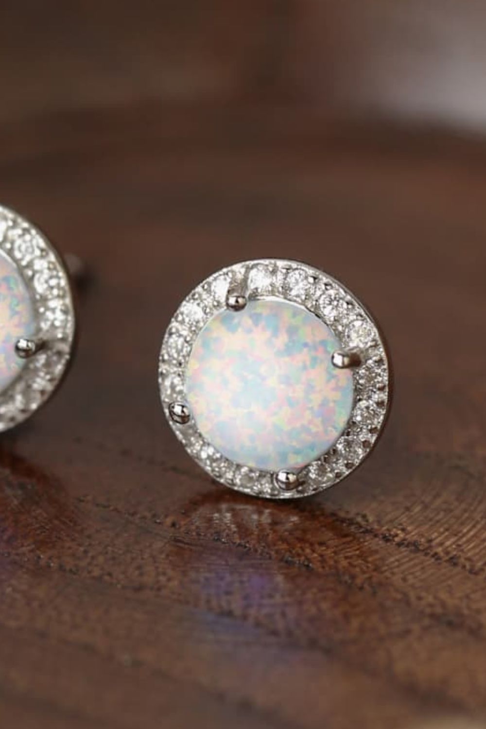 925 Sterling Silver Platinum-Plated Opal Round Stud Earrings - T - 2 COLORS -