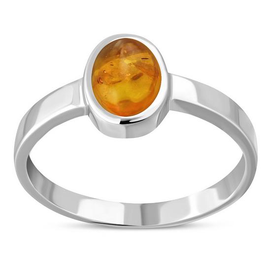 Creidne - Simple Sterling Silver Baltic Amber Ring - 12 SIZES -