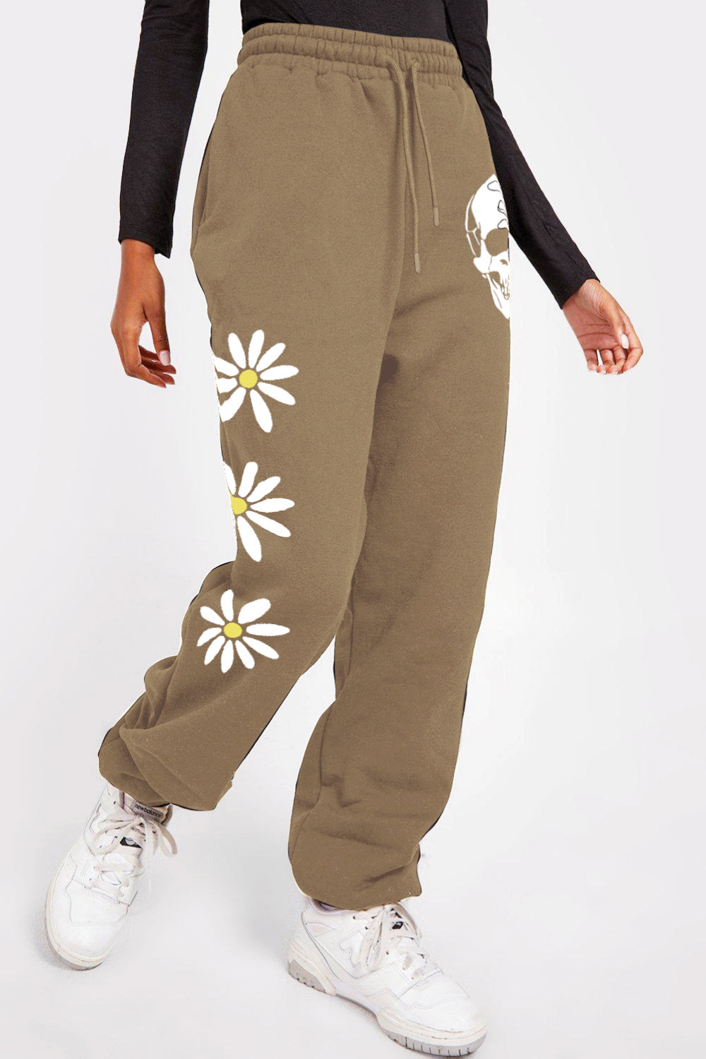 Simply Love Simply Love Full Size Drawstring Flower & Skull Graphic Long Sweatpants - T - 1 COLOR -