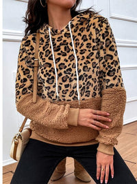 Thumbnail for Leopard Drawstring Long Sleeve Hoodie - T - 1 COLOR -