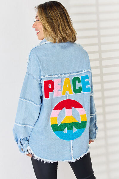 PEACE Raw Hem Dropped Shoulder Denim Top - T - 2 COLORS -