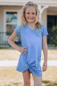 Thumbnail for Girls Twisted V-Neck Short Sleeve Dress - T - 5 SIZES - 3 COLORS -