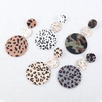 Thumbnail for Round Leopard Leather With Metal Link Drop Earrings - 5 COLORS -