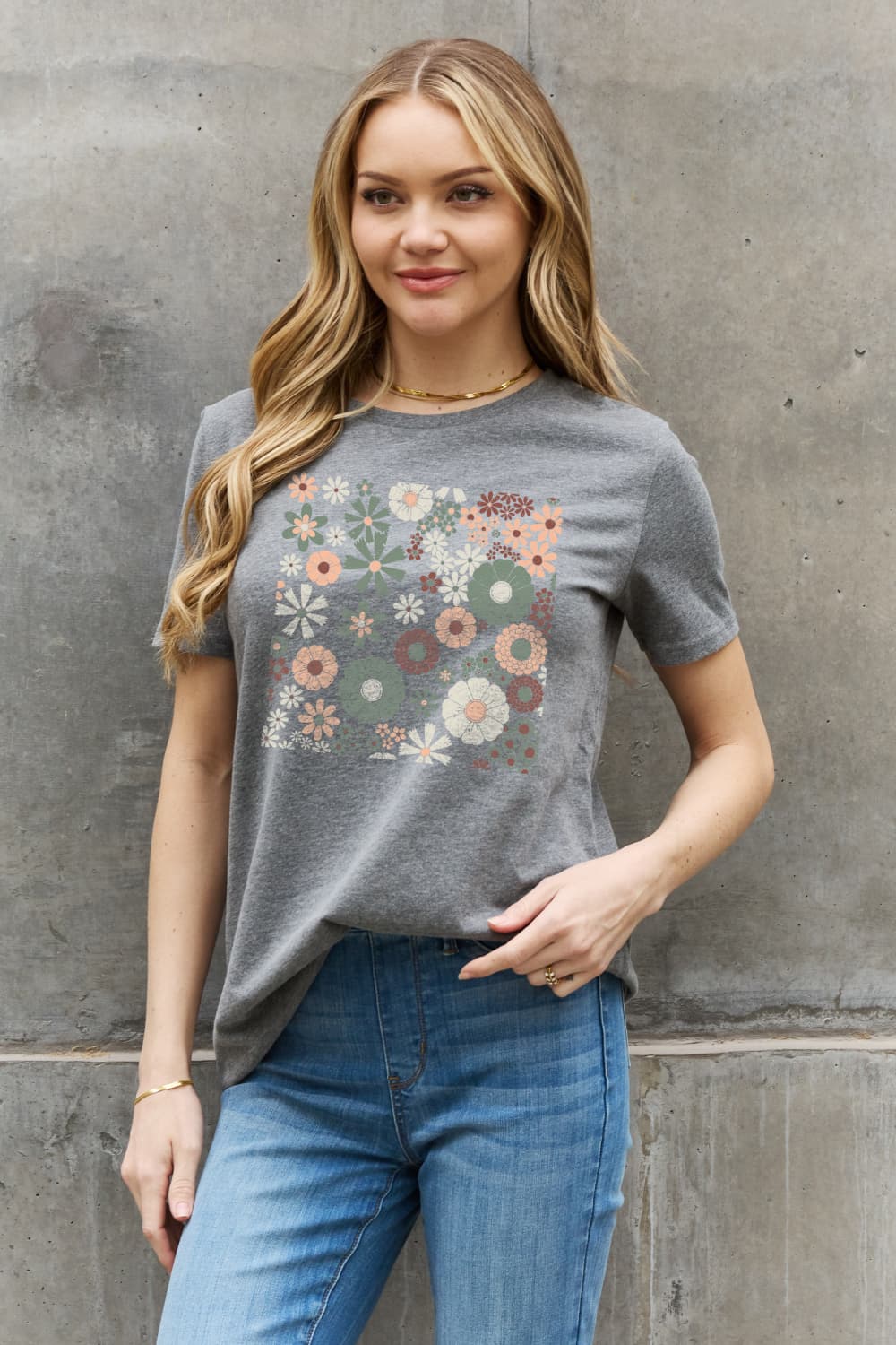 Simply Love Full Size Flower Graphic Cotton Tee - T - 2 COLORS -