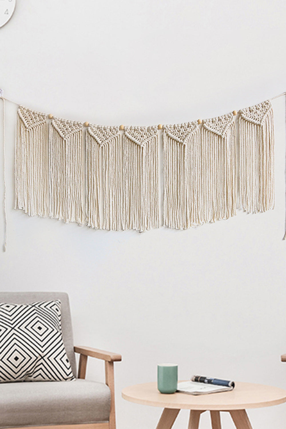 Fully Handmade Fringe Macrame Wall Hanging - 43.3" X 15.7" - T - 1 COLOR -