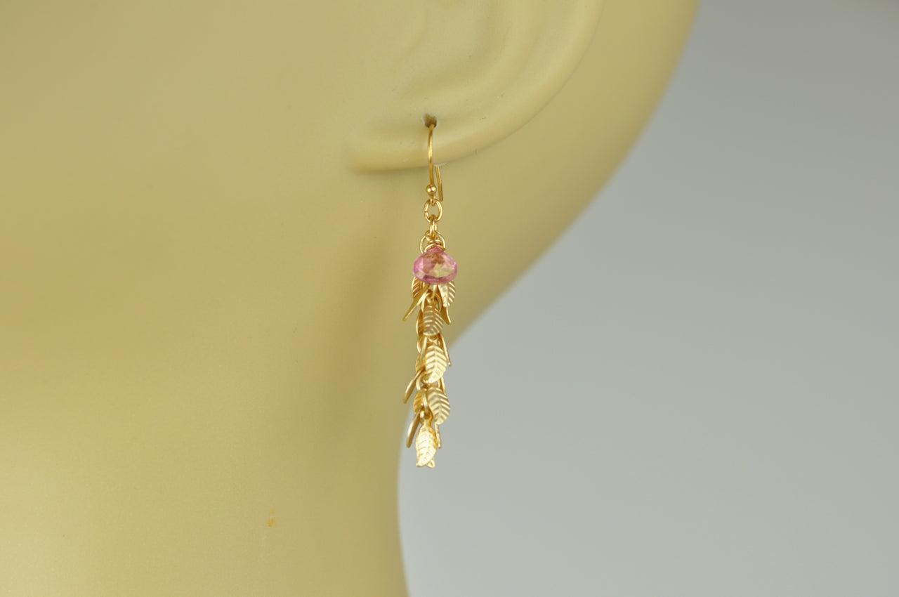 Gena Myint - Pink Sapphire With Leaf Cascade Earrings -